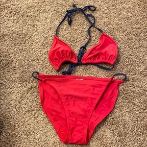 Red and navy bikini
